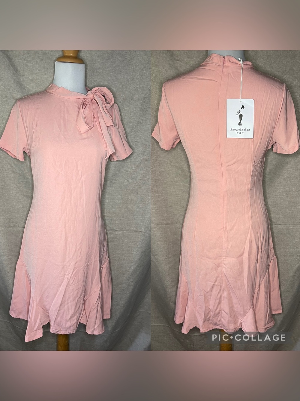 Anthropologie Blush Tie-Neck Short Sleeve Mini Dress